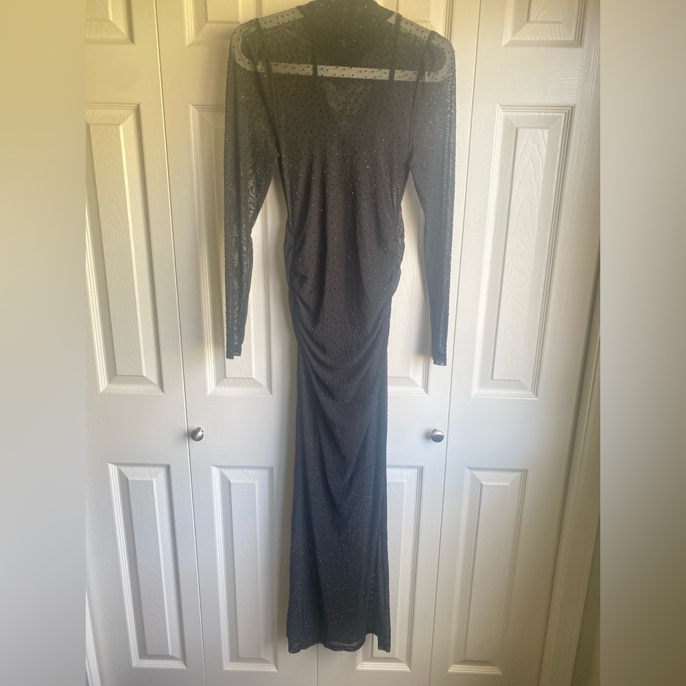 NEW Revolve AFRM Marni Black Rhinestone Sheer Long Sleeve Dress - Picture 7 of 10